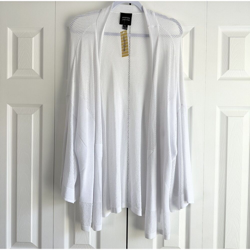 Andrea Jovine Cardigan Women's Size XL White Open Front Side Slits